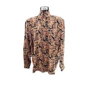 ELEANOR COLTON 100% Silk Two Button Cuff Lg Sleeve Black Paisley Blouse SZ 12